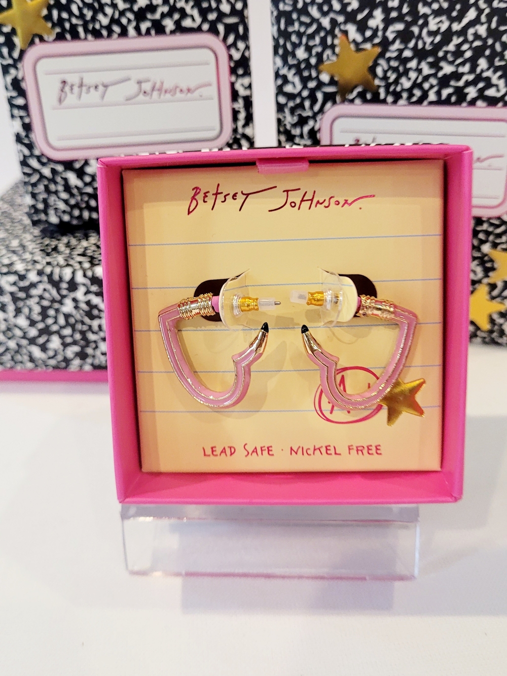 Betsey Johnson Pink Pencil Heart Hoop Earrings